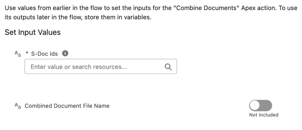 Combine Documents Invocable Action Configuration